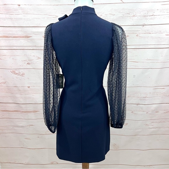 NWT Vince Camuto Bow Neck Sheer Puffy Polka Dot Long Sleeve Shift Dress - Picture 11 of 15